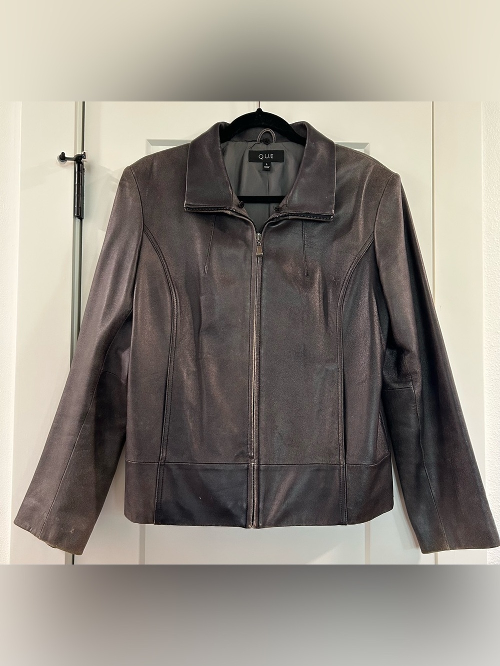 Que Brown-Black Leather Zip Jacket